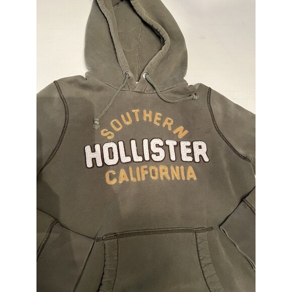 Hollister Men’s Small Hoodie Sweatshirt Spell Out Y2K Olive Green Heavy - Picture 4 of 4